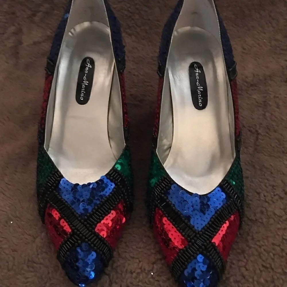 Multi-color Sequined Pumps ANN MARINO Size-8 - Picture 3 of 7